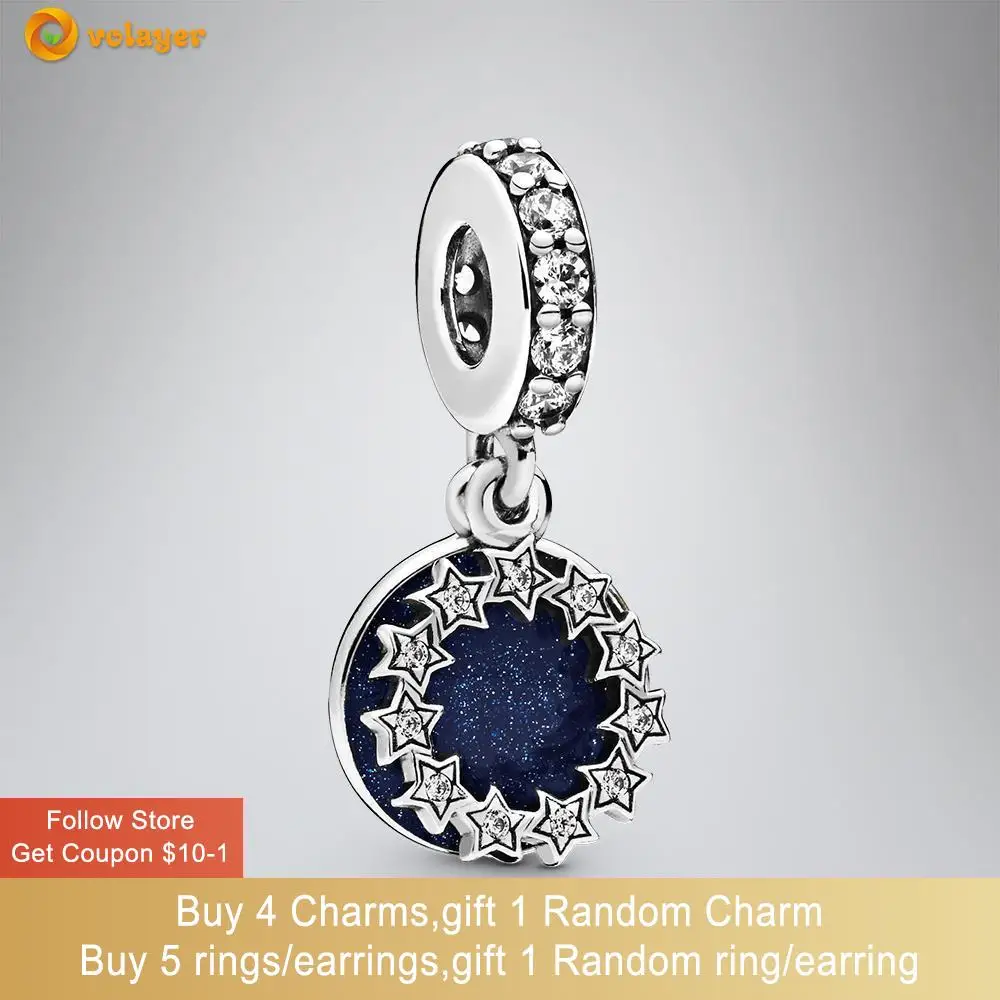

Volayer 925 Sterling Silver Beads Inspirational Stars & Blue Enamel Dangle Charms fit Original Pandora Bracelets Women Jewelry