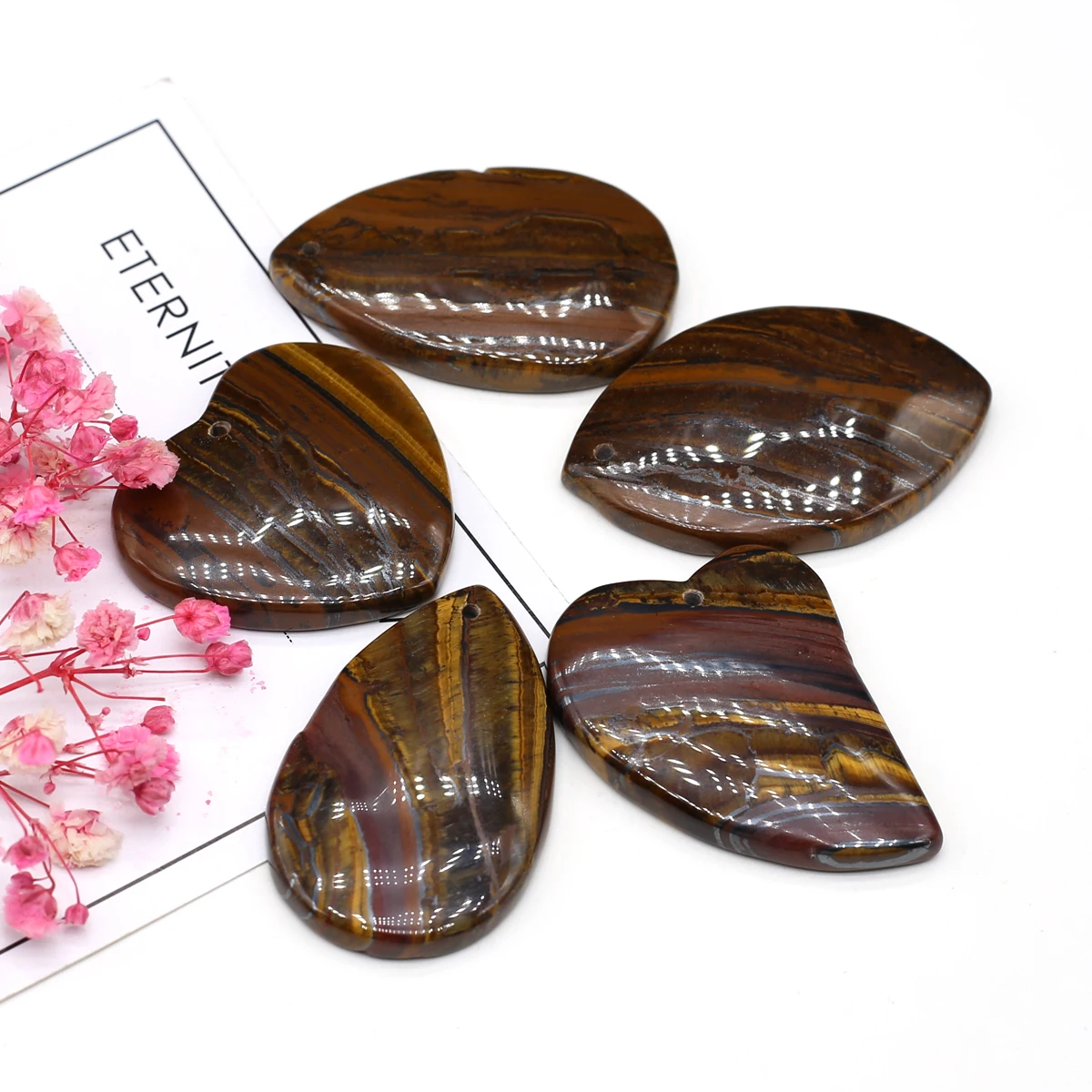 5Pcs Lot Multi-shape Natural Semi-precious Stone Tiger Eye Crystal Quartz Flat Bottom Beads for Jewelry Making DIY Accessories