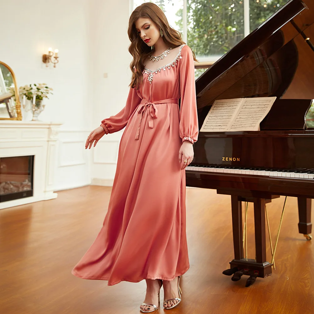 Elegant Muslim Woman Dress Retro Fashion Abaya Dubai Turkey Party Arabic Long Dress Moroccan Kaftan Robe Islam Clothing Caftan