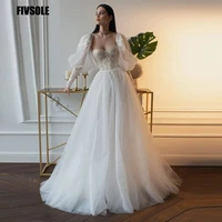 fivsole beach tulle princess wedding dresses 2022 puff sleeves lace appliques sweetheart boho bride dresses vestido de novia