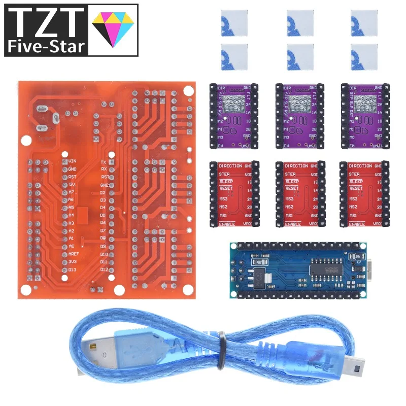 TZT 1 комплект 3DV4 CNC Shield V4 + Nano 3 0 шт. DRV8825 или A4988 Reprap Stepper для Arduino | Электронные