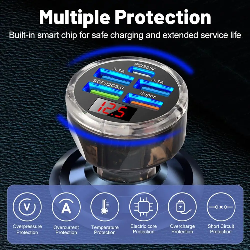 Pd20w 5 портов Qc3.0 автомобильное зарядное устройство 12-24 В адаптер для телефона