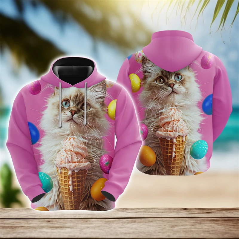 Женская толстовка с капюшоном и принтом в виде кошек