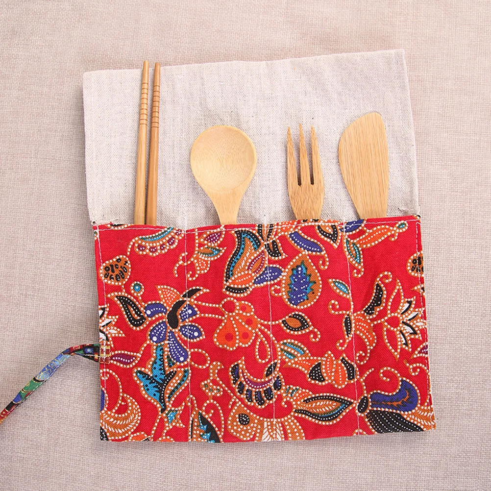 

4Pcs Bamboo Cutlery Set Flatware Cutlery Set Forks Spoons for Party Dinner Barbecue for Travel (Spoon Fork and Cloth Bag)