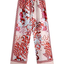 TRAF Women 2021  Fashion Patchwork Floral Print Wide Leg Pants Vintage High Elastic Waist Female Ankle Trousers Streetwear