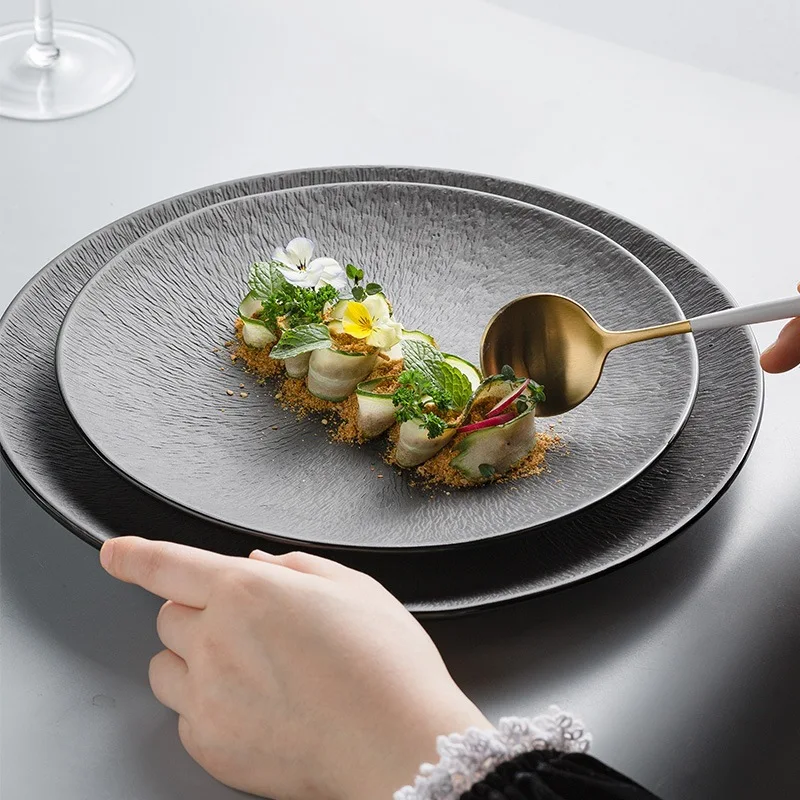 

Quicksand Steak Plate Advanced Sense Plate Dish Internet Celebrity Ins Shallow Plate Household Dinner Plate Cake Swing Plate