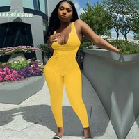 womens jumpsuits summer sexy solid color slim high waist jumpsuits womens fashion sleeveless v neck sports vest jumpsuits