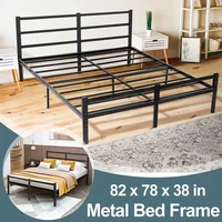Metal King/Queen Bed Frame with Storage No Box Spring Needed Heavy Duty Steel Slat Non Slip Support Easy Lock Assembly Black