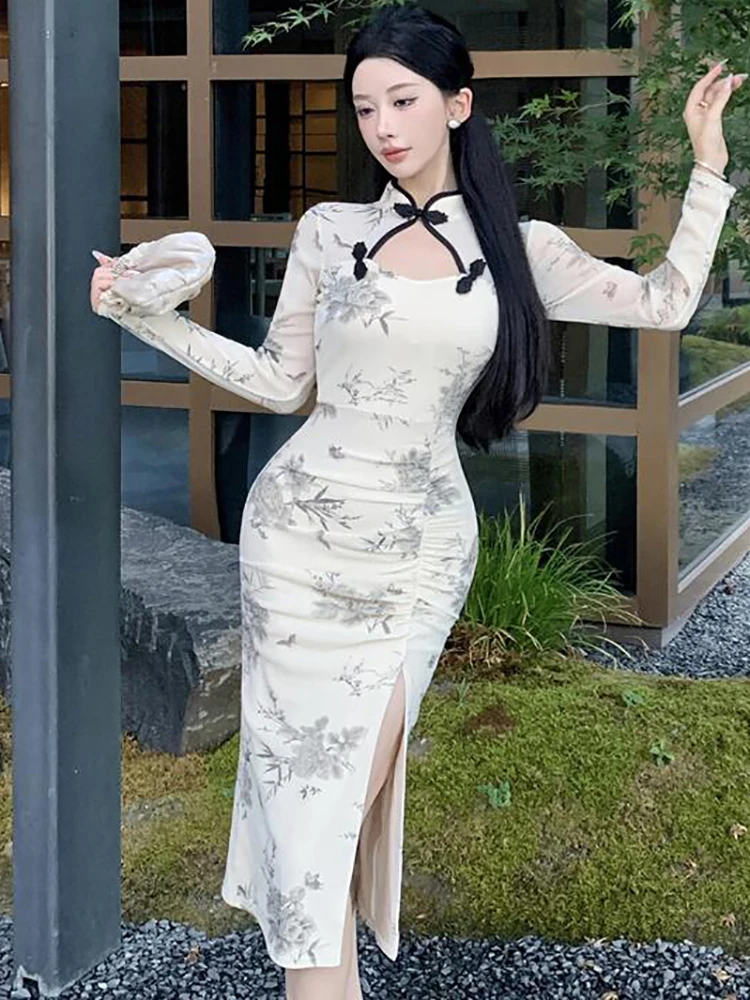 Женское Сетчатое платье средней длины белое ажурное привлекательное облегающее