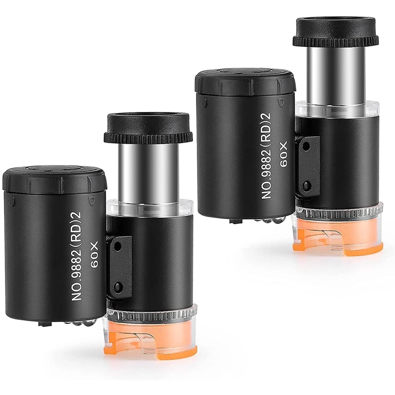 

AT35 2 Pieces 60X Mini Pocket Microscope With 3 Light,Jewelers Eye Loupe Portable Magnifing Glass For Handcrafts Jewelry