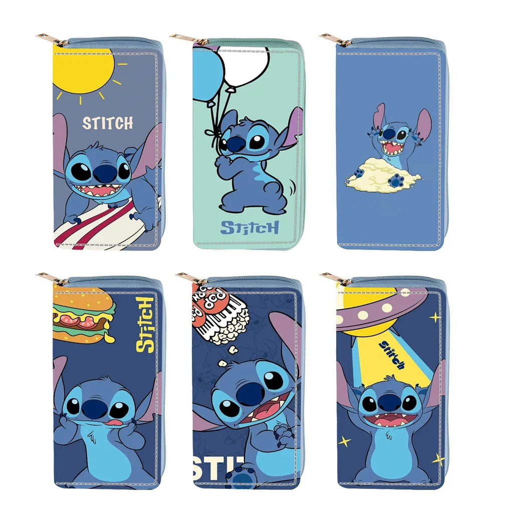 

Disney Lilo & Stitch Women's Wallet Girls Cartoon Fashion PU Long Zipper Purse Money Clip Bank Card ID Change Portable Storage