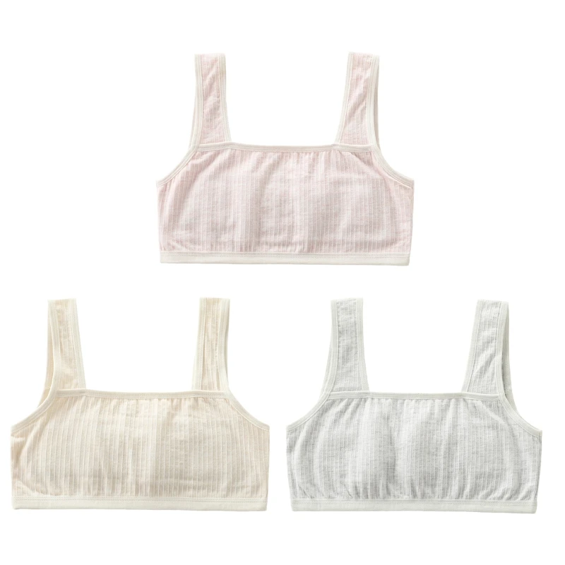 

2022 New Teen Young Girls Training Bra Solid Color Ribbed Striped Underwear Padded Vest
