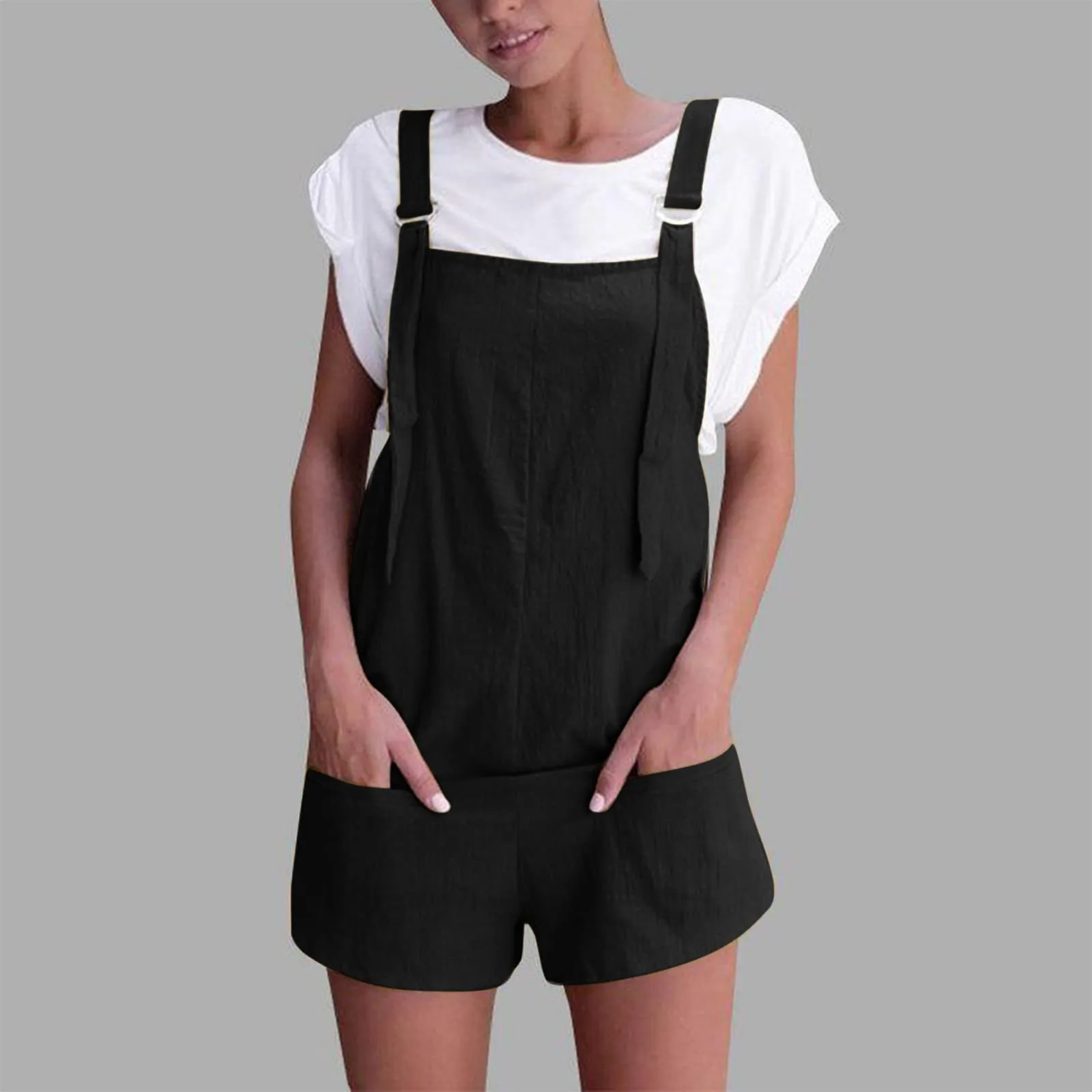 

Rompers Women Solid Loose Casual Short All-Match Summer Sleeveless Fashion Female Playsuits Simple Overalls Sweet Korean Version