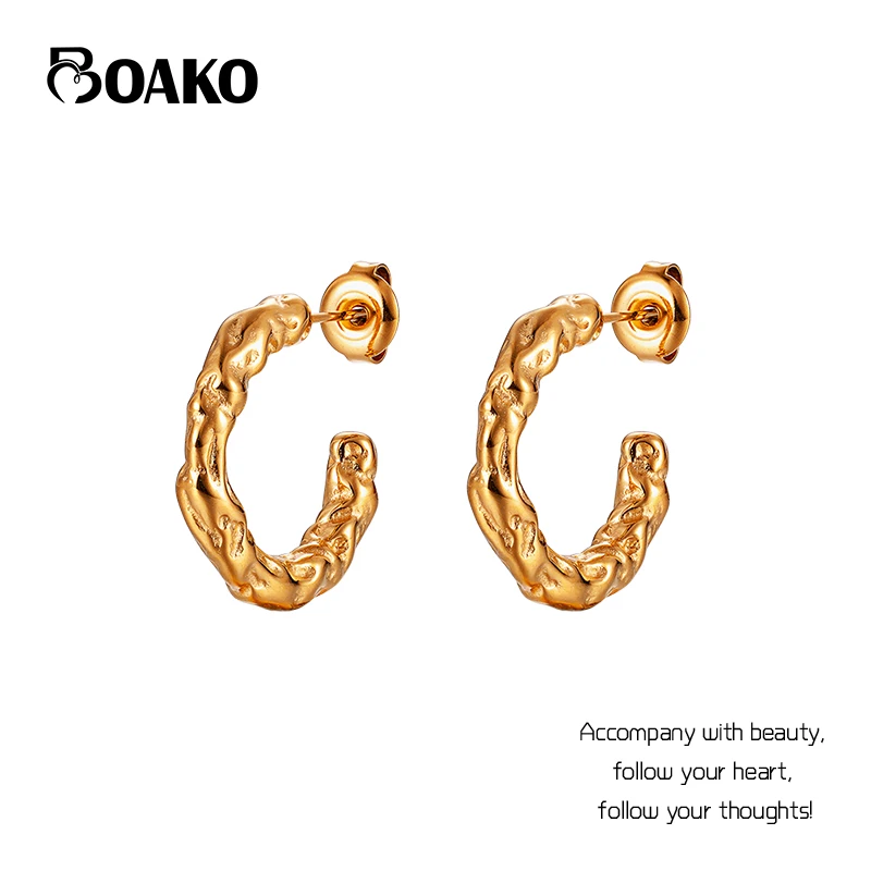 

BOAKO Retro Gold Plated Stainless Steel Bump Thumping Unusual Piercing Stud Earrings For Women Temperament Jewelry Gifts Bijoux