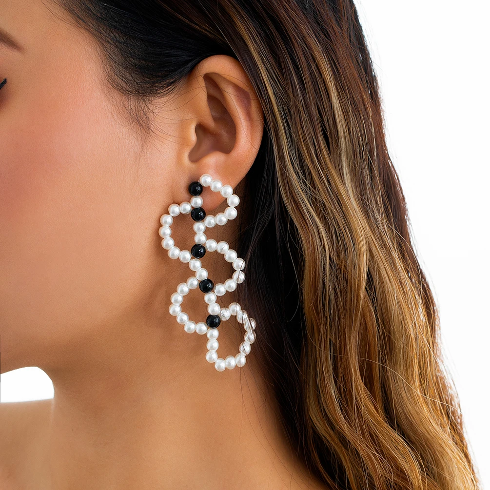 

PuRui New Simple Irregular Geometric Pearl Drop Earrings for Women Elegant Exaggerate Big Earrings Wedding Earrings Jewelry Gift