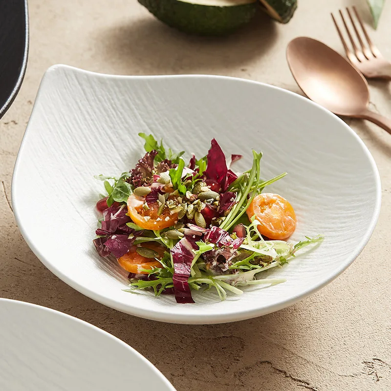 

JINYOUJIA Modern Simple Black and White Water Flow Texture Fruit Salad Bowl Ceramic Soup Bowl Salad Pasta Bowl Kitchen Tableware