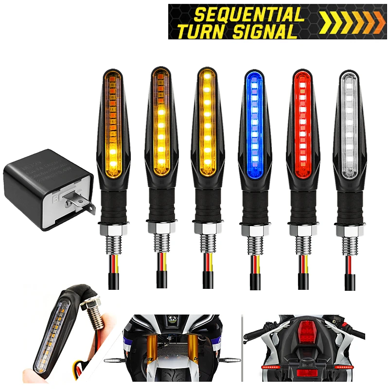 

Universal Motorcycle Turn Signals Lights Built Relay 12V Flasher 15 LED Flowing Water Blinker Moto Indicator M10 Bolt Turn Lamp