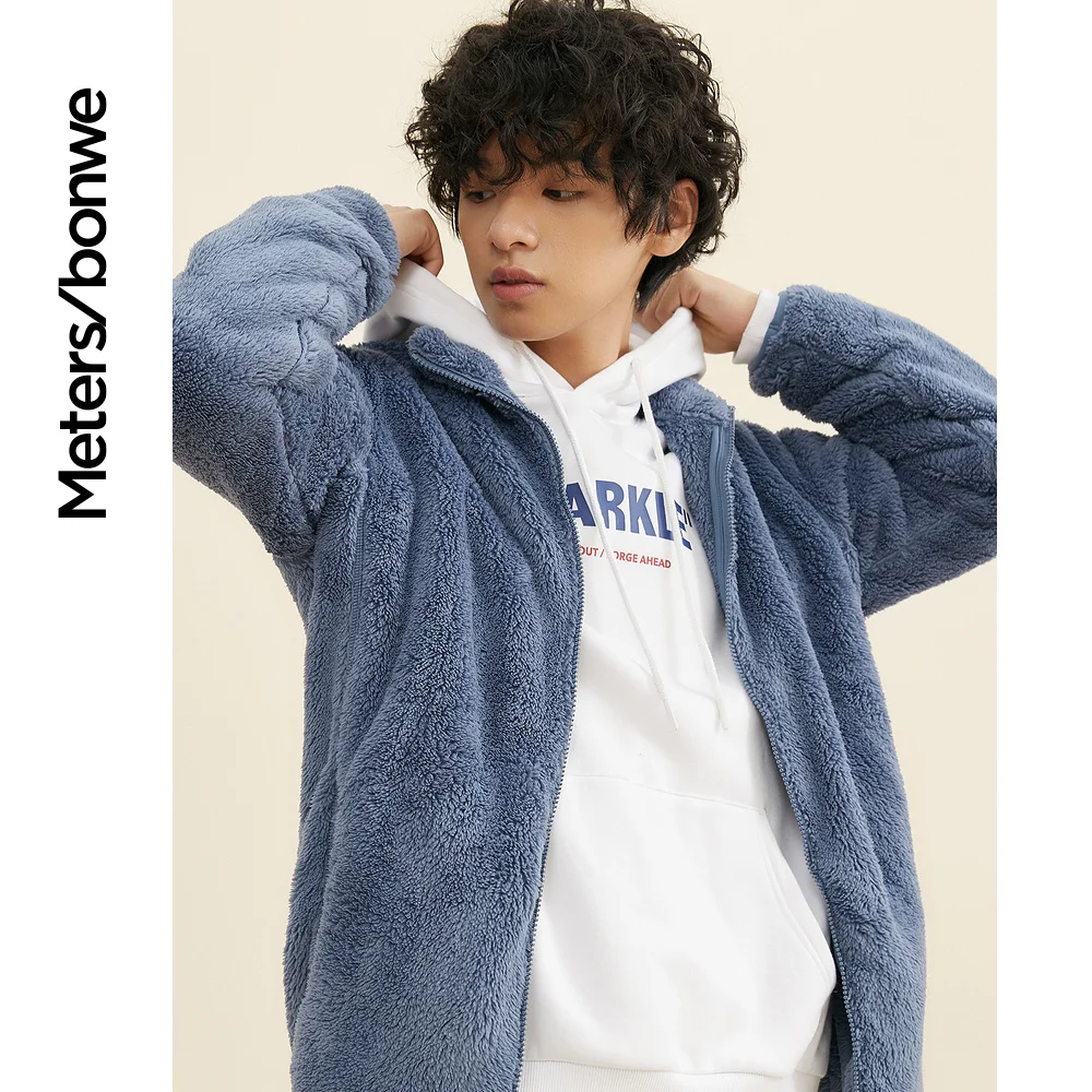 Metersbonwe Stand-up Collar Jacket Men Plush Cotton Coats New Winter Couple Polar Fleece Women Padded Coats Casual Cardigan