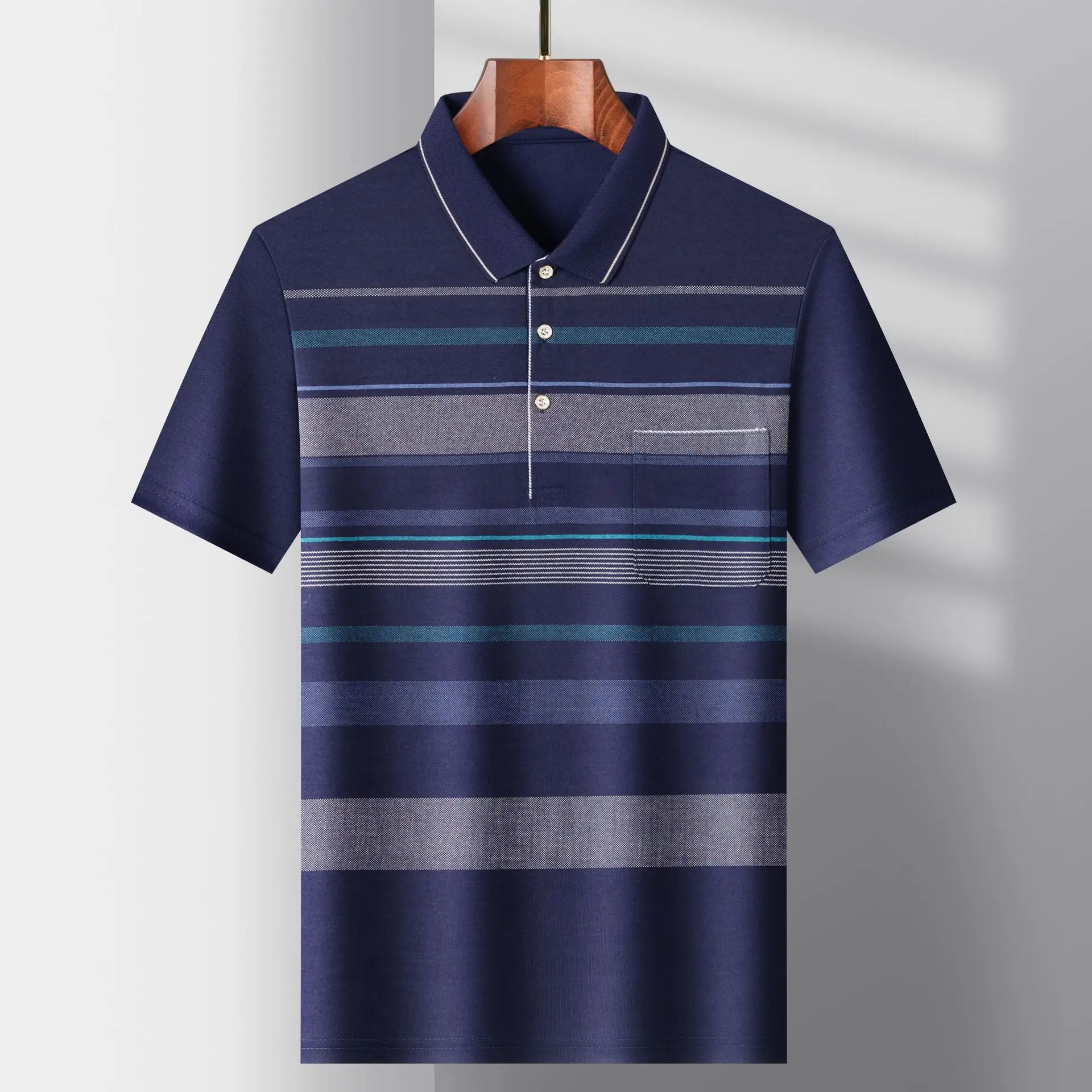 

Мужская Летняя тонкая полосатая футболка-поло с коротким рукавом и отложным воротником