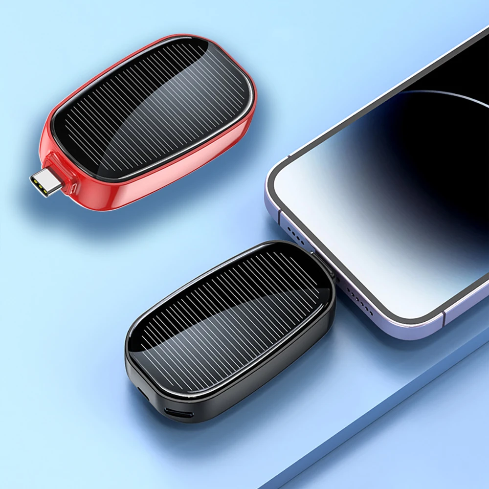 1200mAh Portable Solar Phone Charger Compact Power Bank Mini Keychain Power Bank Small For Phone TYPE-C Emergent Backup Power