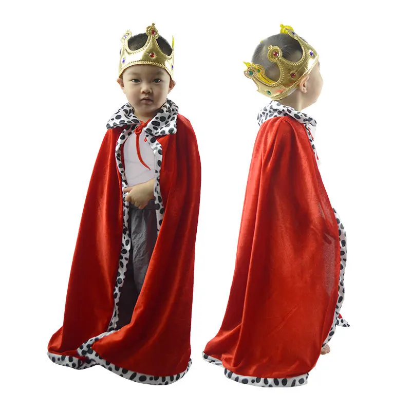 

Red Kids Boy Girl King Children Cosplay Cloak Cape Robe Sceptre Prince Crown Tiara Birthday Party Halloween Costume Accessory