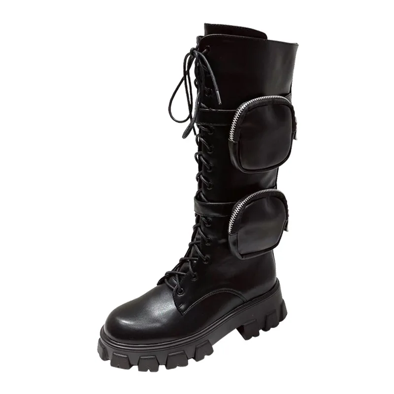 

Women Fashion Pocket Boots Classic PU Personality European and American Round Toe Thick Bottom Street Elegant Women Shoes KC167