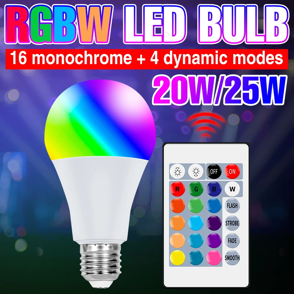 Led RGB Bulb Color Changing Light E27 20W 25W Spot Lamp Led Lampada 220V RGBW Colorful Lights 110V Magic Bulb 2835SMD Bombilla