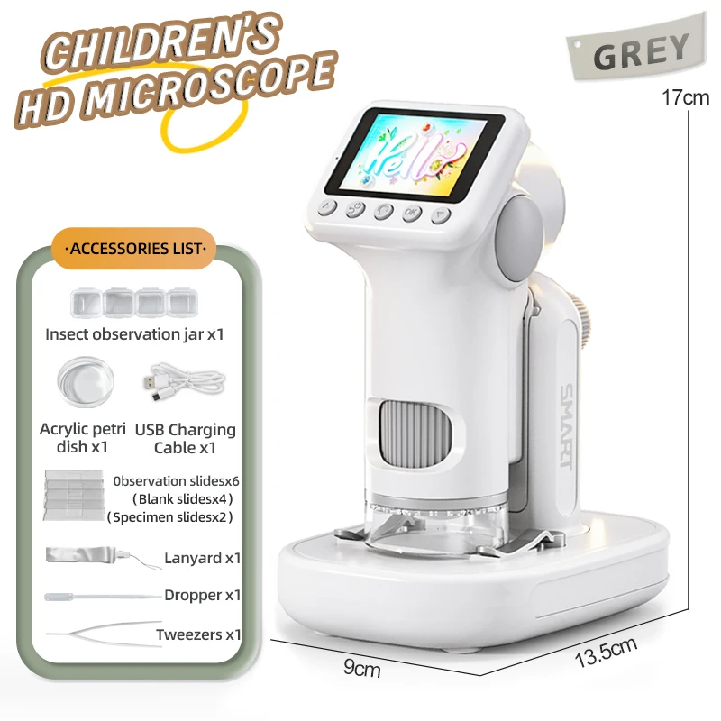 

Детский портативный микроскоп 1600X серый