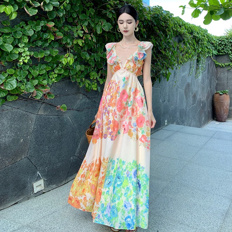 Фабричное французское романтическое дизайнерское платье с рюшами на бретельках