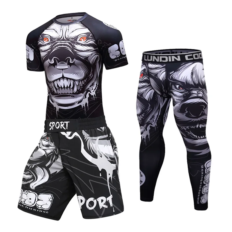 

Compression T shirt+Pants MMA Rashguard Jiu Jitsu Men Boxing Jerseys BJJ KickBoxing Muay Thai Shorts Fitness Sportsuit clothing