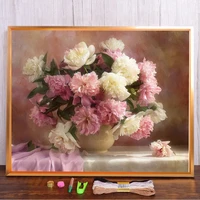 vase flower basket printed fabric 11ct cross stitch diy embroidery complete kit dmc threads sewing painting hobby package