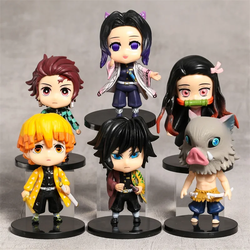 

Demon Slayer Kamado Tanjirou Nezuko Agatsuma Zenitsu Hashibira Inosuke Cute Dolls Collection Figures PVC Model Figurals 6pcs/set