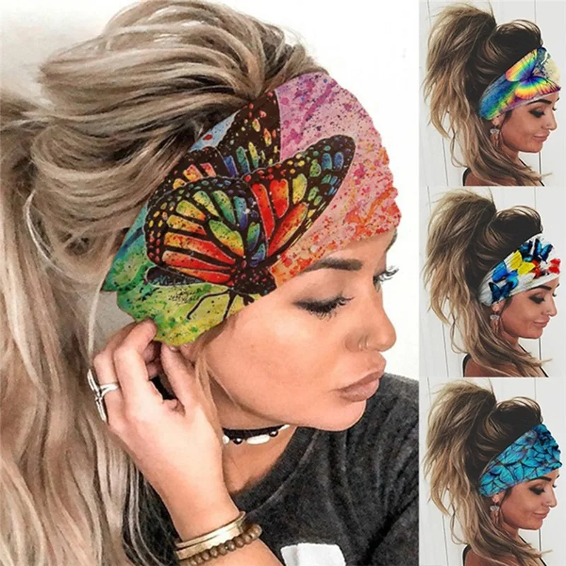 

Women Girl Summer Boho Hair Bands Print Headband Bohemian Cross Turban Bandage Bandanas Hair Accessories Headwrap Headwear Gift