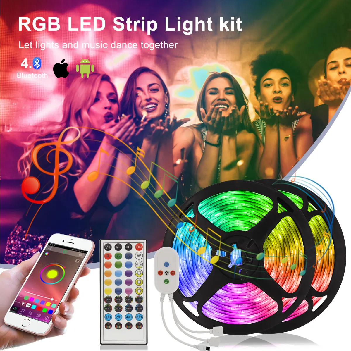 

Светодиодная лента с Bluetooth, 20 м, 50 футов, 5050 цветов
