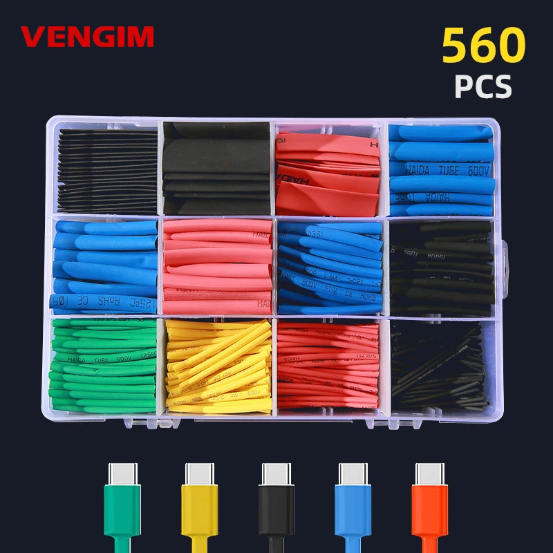 

560pcs Heat Shrink Tube Kit Thermoresistant Heat-shrink Tubing Wrapping Insulation Shrinkable Tubes Assortment Wire Cable Sleeve