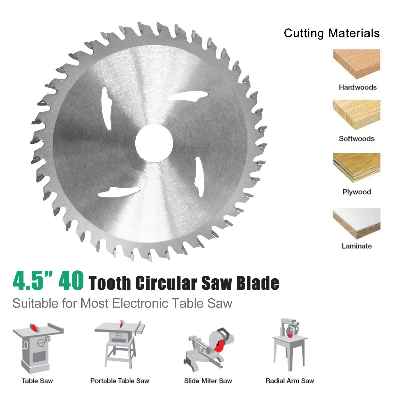 

Пильный диск 4,5 дюйма, 40 зубьев, дисковая пила, лезвие из легированной стали, электроинструмент, аксессуары, режущий диск для фото (1 шт.)