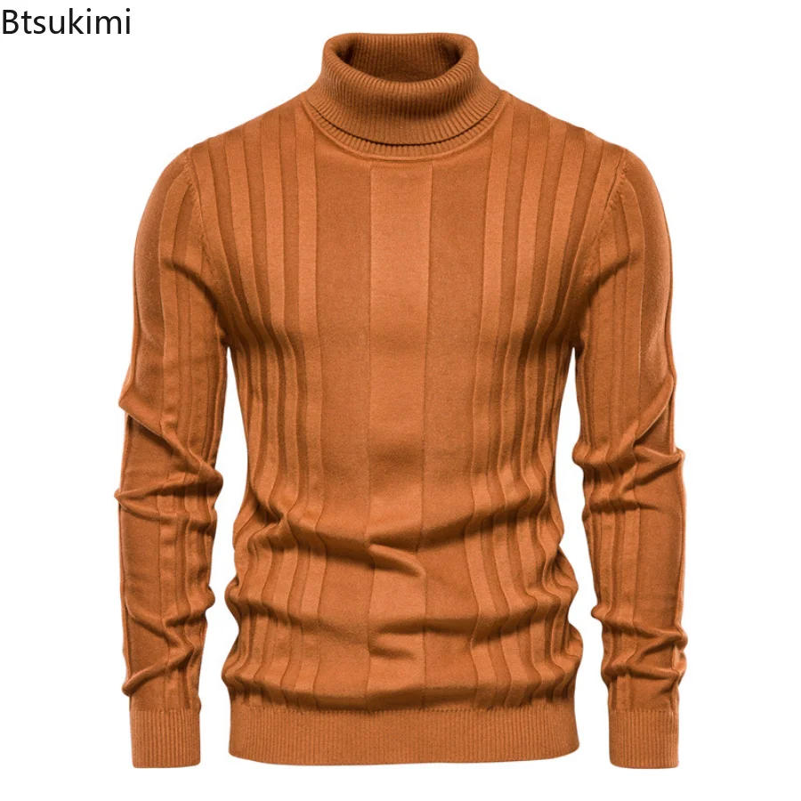 

Новинка 2023, мужской вязаный свитер, сезон осень-зима, теплый плотный свитер, мужской однотонный базовый Повседневный свитер с высоким воротником, подходит под все
