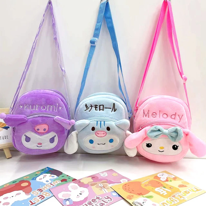 

Anime New Sanrio Hello Kitty My Melody Kuromi Cinnamoroll Cartoon Plush Bag Children Fashion Satchel Birthday Gift