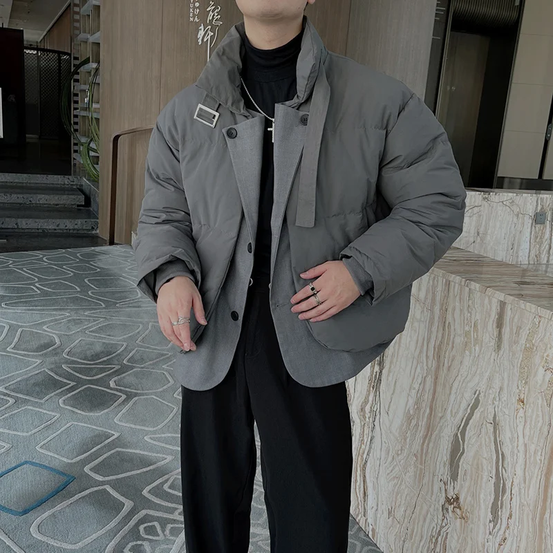 Winter Jacket Men Warm Fashion Casual Thick Down Jackets Mens Korean Loose Thicken Short Coat Mens Parker Fake Two Jackets M-2XL