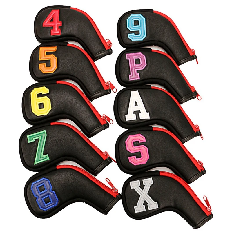 

1 Set Of 10 Golf Iron Covers Color Number Line Clause Club Cover Standard Golf Cover With Number Markers (4-9 PASX)
