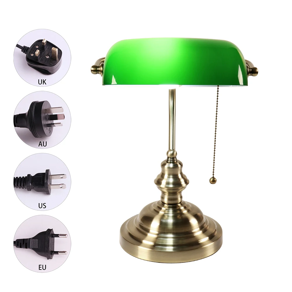 Retro industrial Classical E27 banker table lamp  Green glass lampshade cover with switch desk lights for bedroom study reading