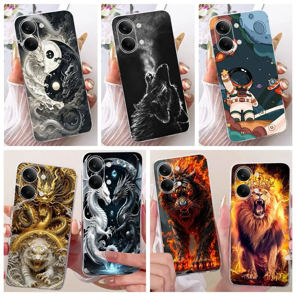 Фото Чехол для телефона Xiaomi Redmi Turbo 5 Max Poco X8 Pro Max PocoX8, милый чехол с рисунком кота и дракона, задняя крышка, мягкий силиконовый чехол №1