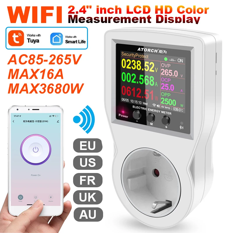 220V AC inteligentne gniazdo WIFI cyfrowy watomierz ue wtyczka zasilania miernik zużycie energii elektrycznej moc kilowata licznik energii 1 220V AC inteligentne gniazdo WIFI cyfrowy watomierz ue wtyczka zasilania miernik zużycie energii elektrycznej moc kilowata licznik energii 1