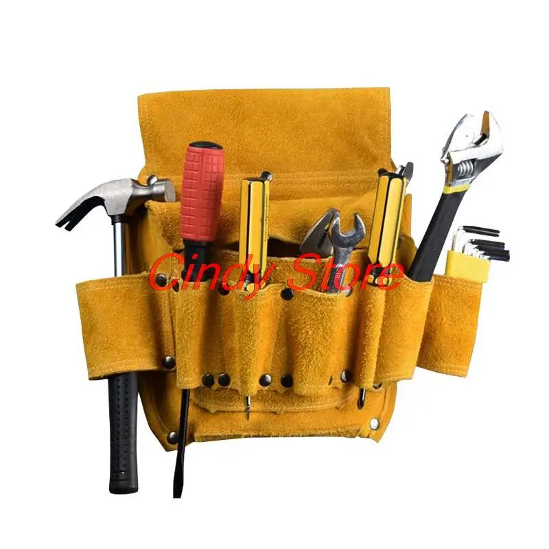 

Large Capacity Toolkit Waist Tool Bag Leather Cowhide Electrician Toolkit Hand Tool Storage Box Hardware Parts Organizer