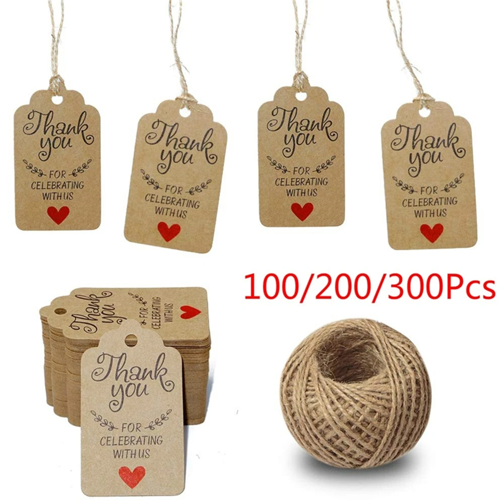 

100-300pcs Kraft Paper Gift Tags Handmade Labels Thank You for Celebrating with Us Wedding Party Decoration Packaging Hang Paper