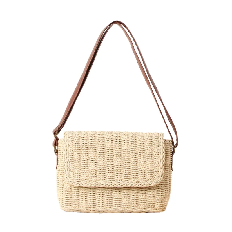 

Summer Paper Rope Hand-woven Straw Bag Bohemia Bali Travel Vocation Beach Shoulder Bag Square Flap Messenger Bag 2023