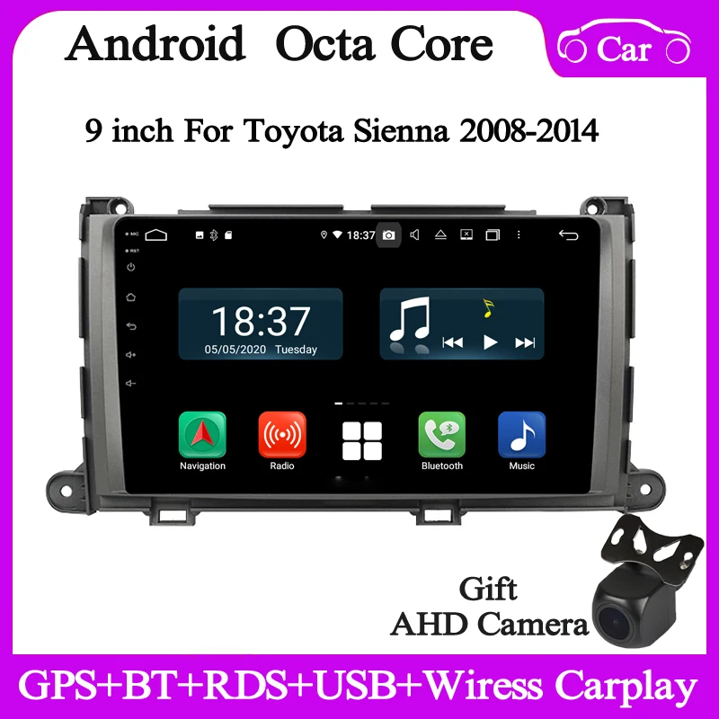 

9-дюймовый Android автомобильный радиоприемник, стерео для Toyota Sienna 2008-2014 Gps navi, автомобильный мультимедийный плеер, аудио стерео carplay, автомобильное головное устройство