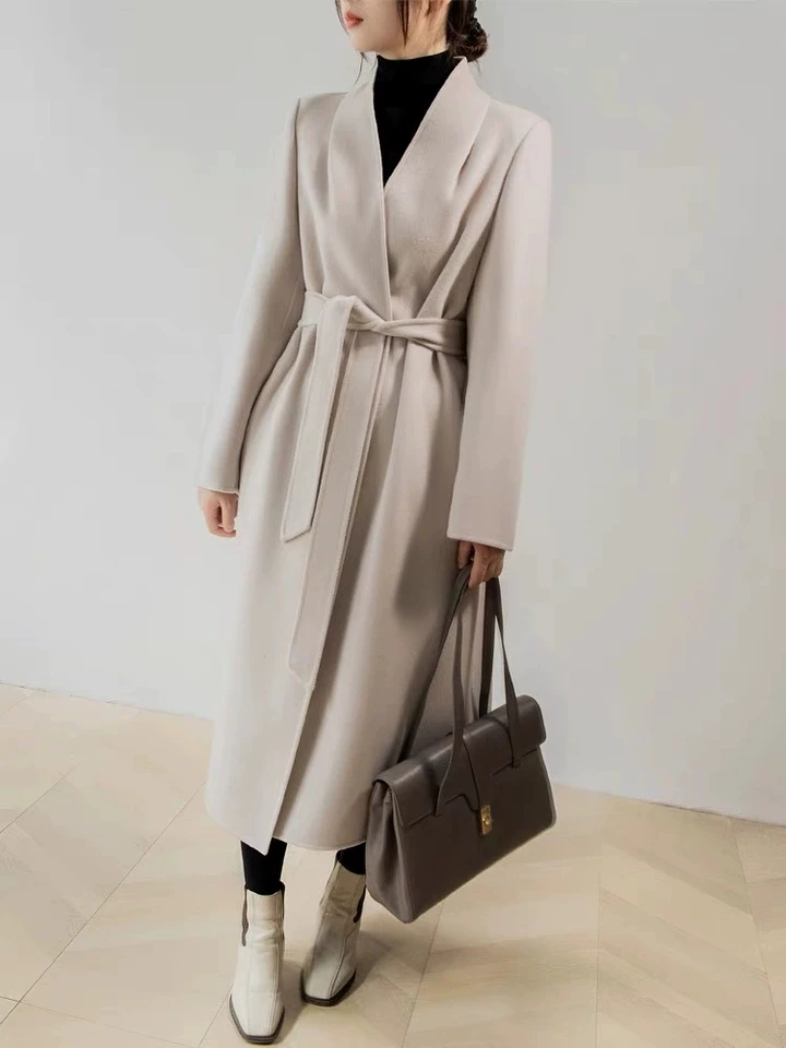 ANFEIOUNA женское шерстяное пальто из козьего кашемира и шелка верхняя одежда 2024