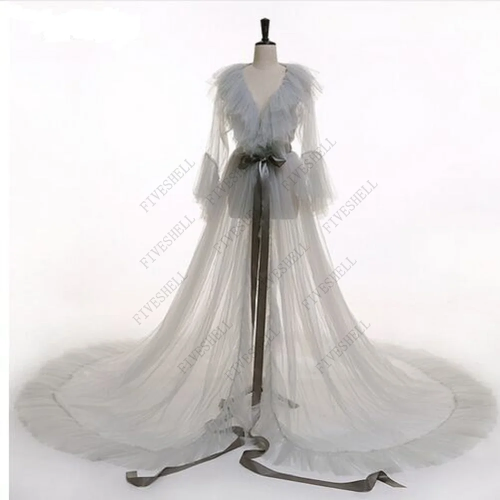 Women's Sexy Robes Solid Lingerie Long Sleeves Lace Dress Sheer Gown See Through Mesh Perspective Robe Gown Sleepwear Nightwear