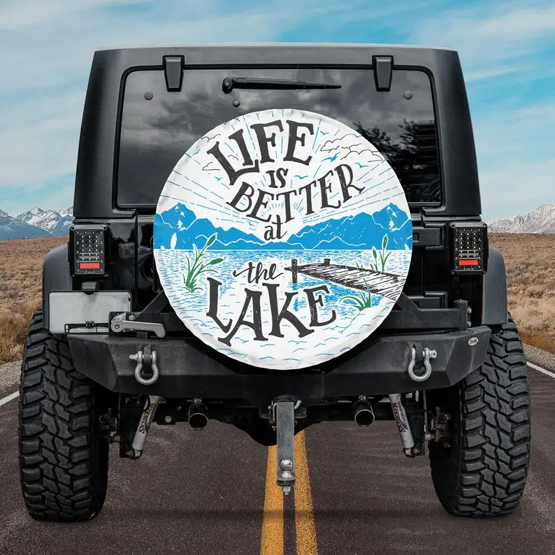 

Rv Spare Tire Cover, Life Is Better At The Lake Spare Tire Cover With Or Without Backup Camera Hole, Jeep Tire Cover, Camping Lo